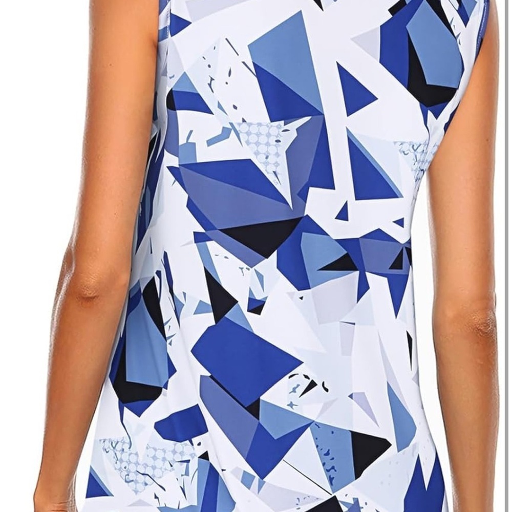 Blue and White Geometric Polo Button Down Shirt - Picture 8 of 12
